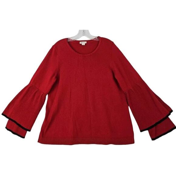 Style & Co ~Woman Size 0X~ Dark Red Ruffled-Sleeve Sweater Top. - Picture 9 of 9